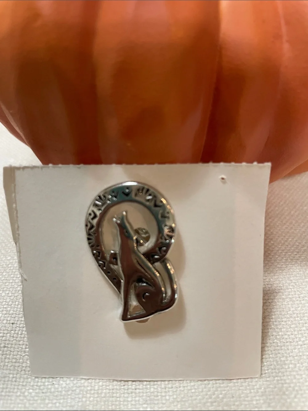 Vintage Silver wolf Moon Pin - Unbranded